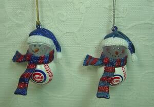 2 CHICAGO CUBS SNOWMAN ORNAMENTS--2006 & 2007